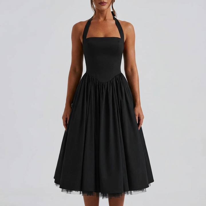 Lucia | Abito Midi Donna con Scollo Halter e Gonna in Tulle | Romantico