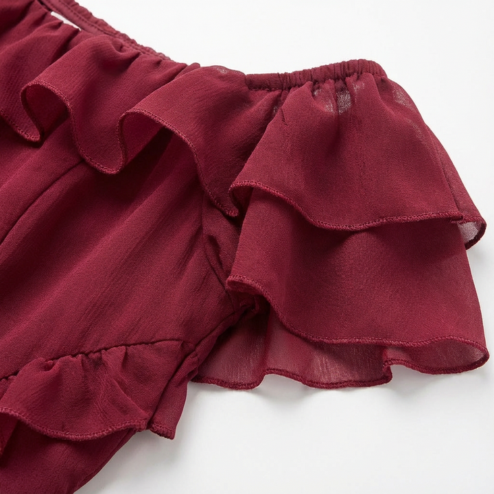 Lucia | Abito Midi Donna con Scollo Bardot e Balze a Cascata | Romantico