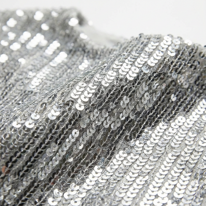 Lucia | Abito corto da donna con tessuto lucido e spalle strutturate | Festa