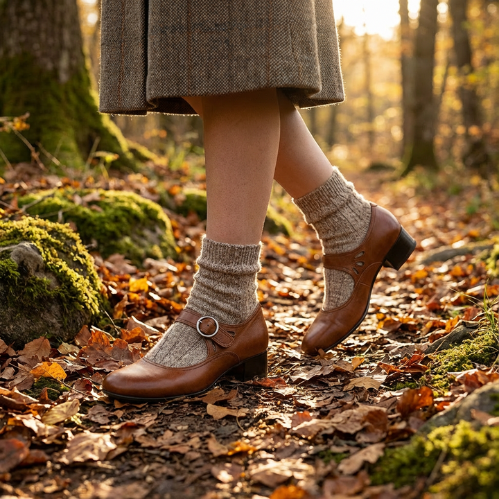 Lucia | Mujer Zapatos Mary Jane Con Hebilla Redonda Y Detalles Calados | Vintage