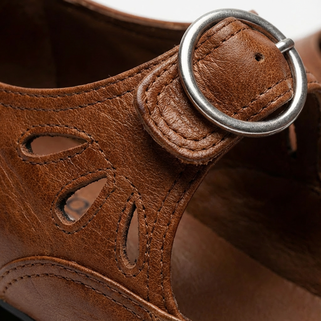 Lucia | Mujer Zapatos Mary Jane Con Hebilla Redonda Y Detalles Calados | Vintage