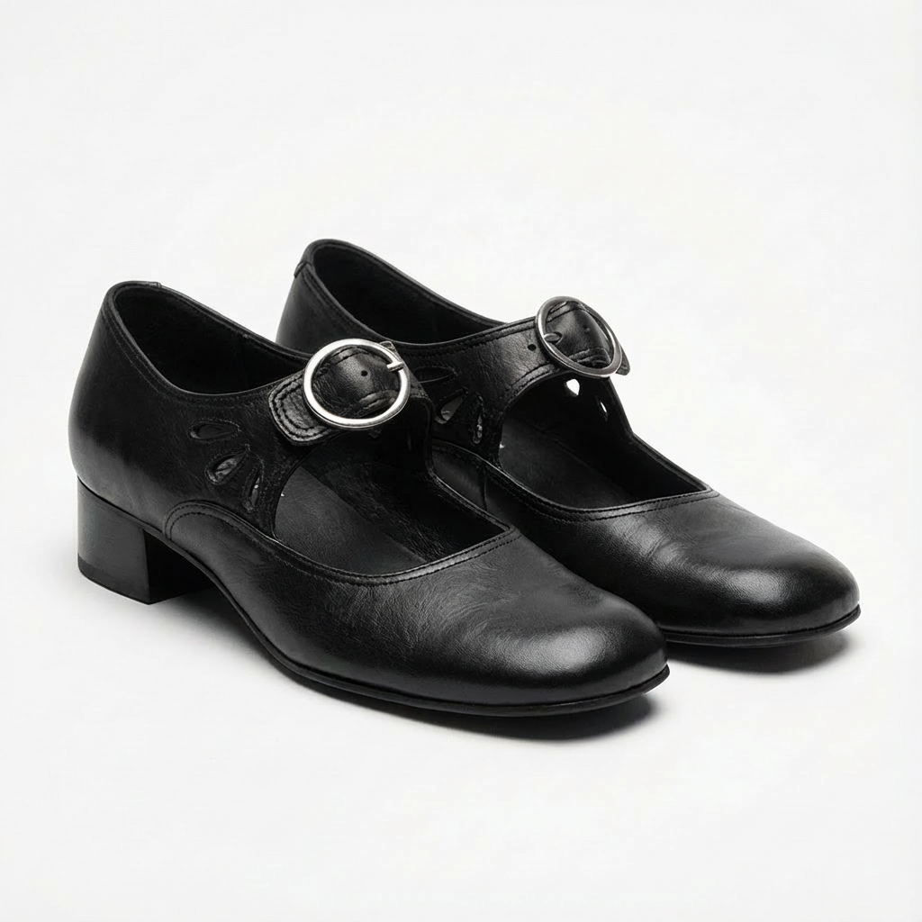 Lucia | Mujer Zapatos Mary Jane Con Hebilla Redonda Y Detalles Calados | Vintage