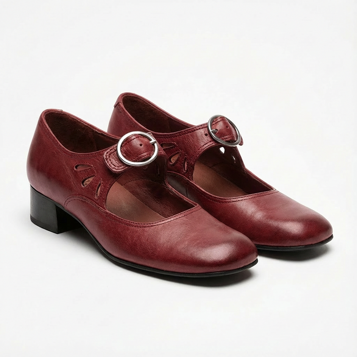 Lucia | Mujer Zapatos Mary Jane Con Hebilla Redonda Y Detalles Calados | Vintage