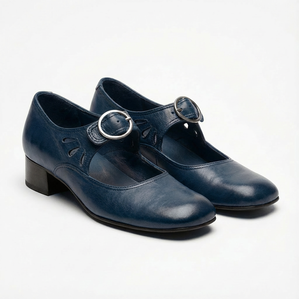 Lucia | Mujer Zapatos Mary Jane Con Hebilla Redonda Y Detalles Calados | Vintage