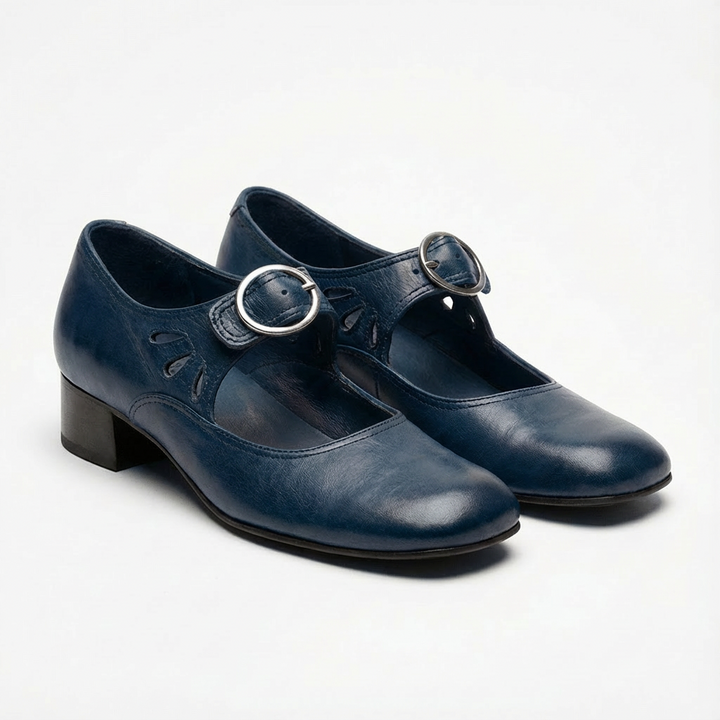 Lucia | Mujer Zapatos Mary Jane Con Hebilla Redonda Y Detalles Calados | Vintage