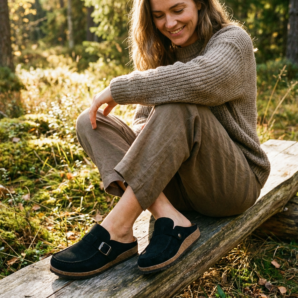 Lucia | Mujer Zuecos Mule Con Hebilla Ajustable Y Costuras Decorativas | Retro