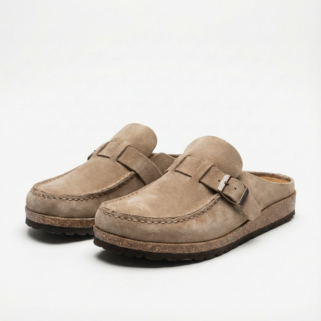 Lucia | Mujer Zuecos Mule Con Hebilla Ajustable Y Costuras Decorativas | Retro