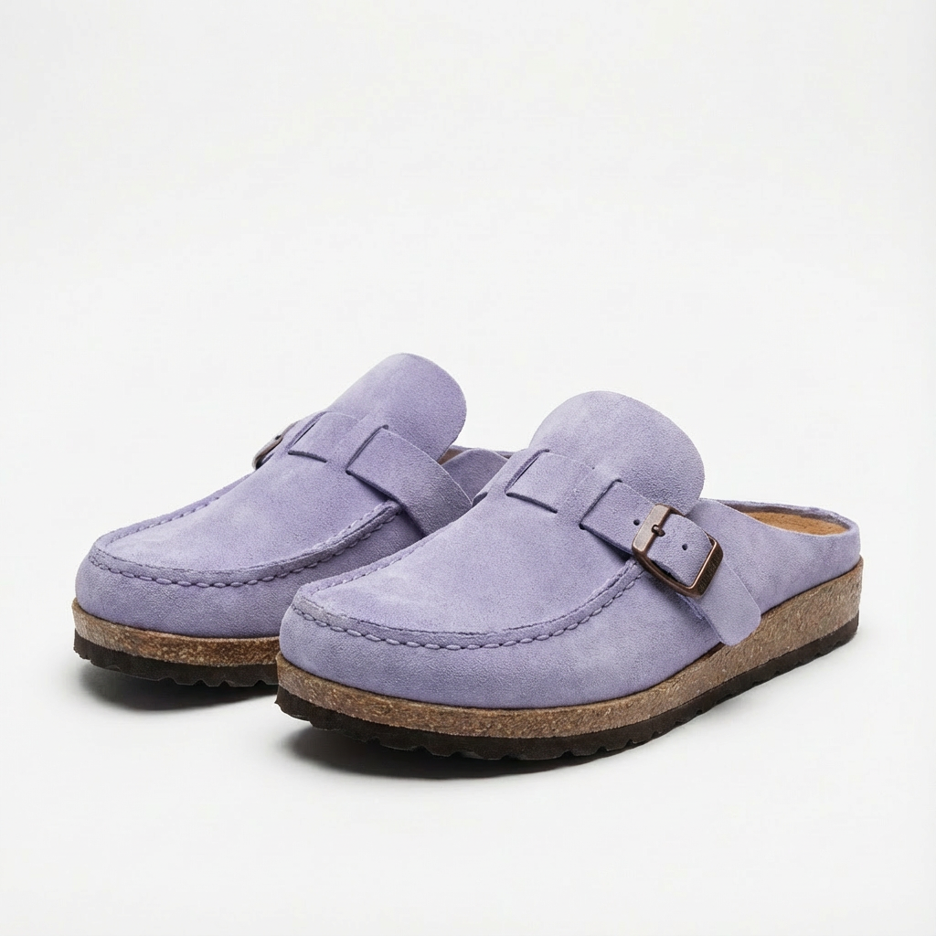 Lucia | Mujer Zuecos Mule Con Hebilla Ajustable Y Costuras Decorativas | Retro