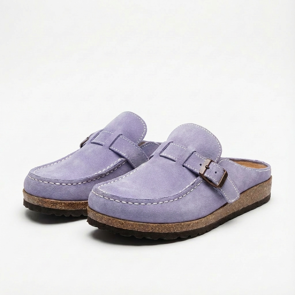 Lucia | Donna Zoccoli Mule con Fibbia Regolabile e Cuciture Decorative | Retrò