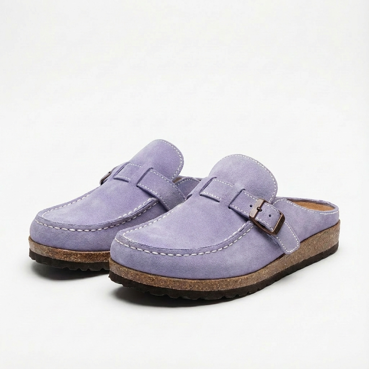 Lucia | Donna Zoccoli Mule con Fibbia Regolabile e Cuciture Decorative | Retrò