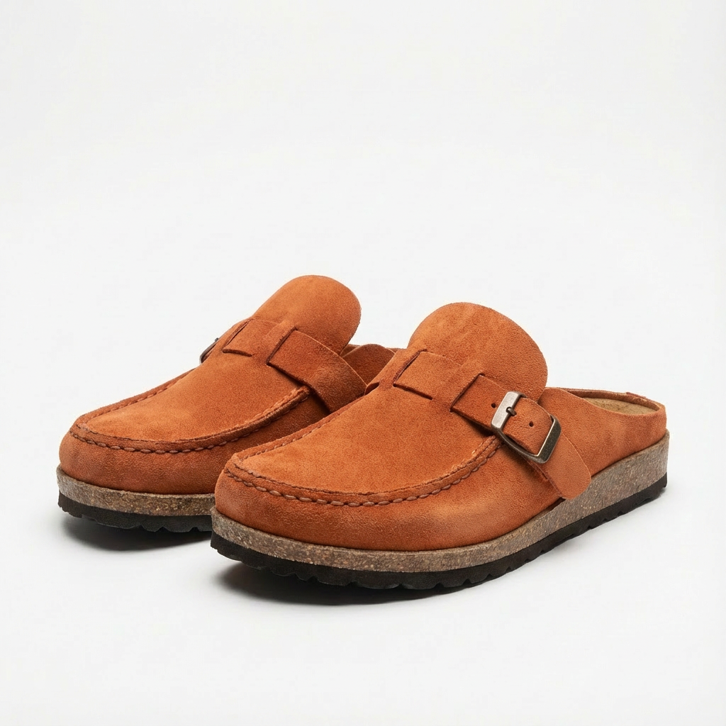 Lucia | Mujer Zuecos Mule Con Hebilla Ajustable Y Costuras Decorativas | Retro