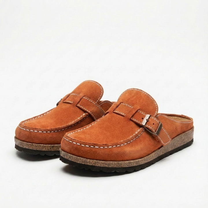 Lucia | Donna Zoccoli Mule con Fibbia Regolabile e Cuciture Decorative | Retrò