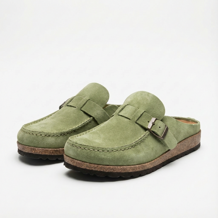 Lucia | Mujer Zuecos Mule Con Hebilla Ajustable Y Costuras Decorativas | Retro