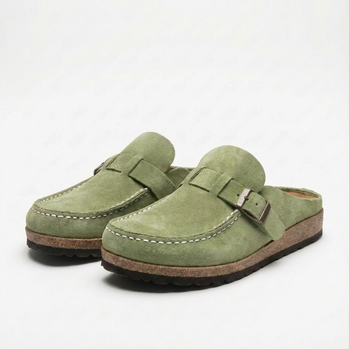 Lucia | Donna Zoccoli Mule con Fibbia Regolabile e Cuciture Decorative | Retrò