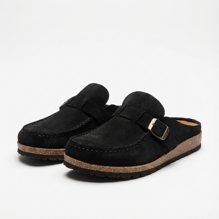 Lucia | Mujer Zuecos Mule Con Hebilla Ajustable Y Costuras Decorativas | Retro