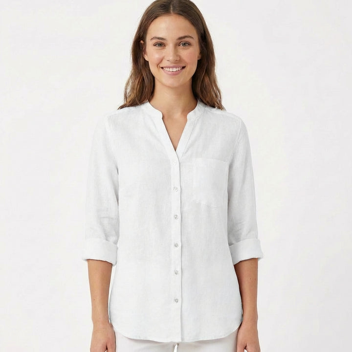 Luna | Blusa Mujer Con Cuello En V Y Mangas Enrolladas | Casual Chic