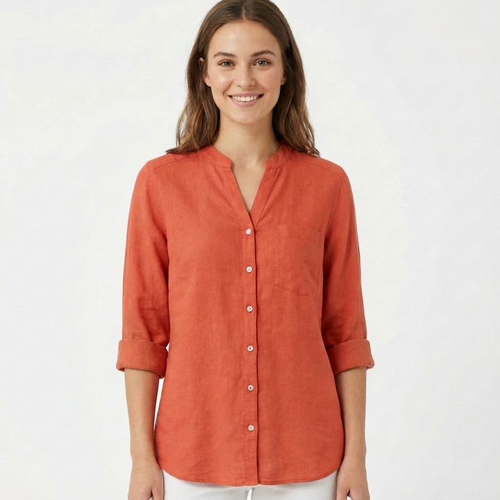 Luna | Camicetta Donna Con Scollo A V E Maniche Arrotolate | Elegante Informale