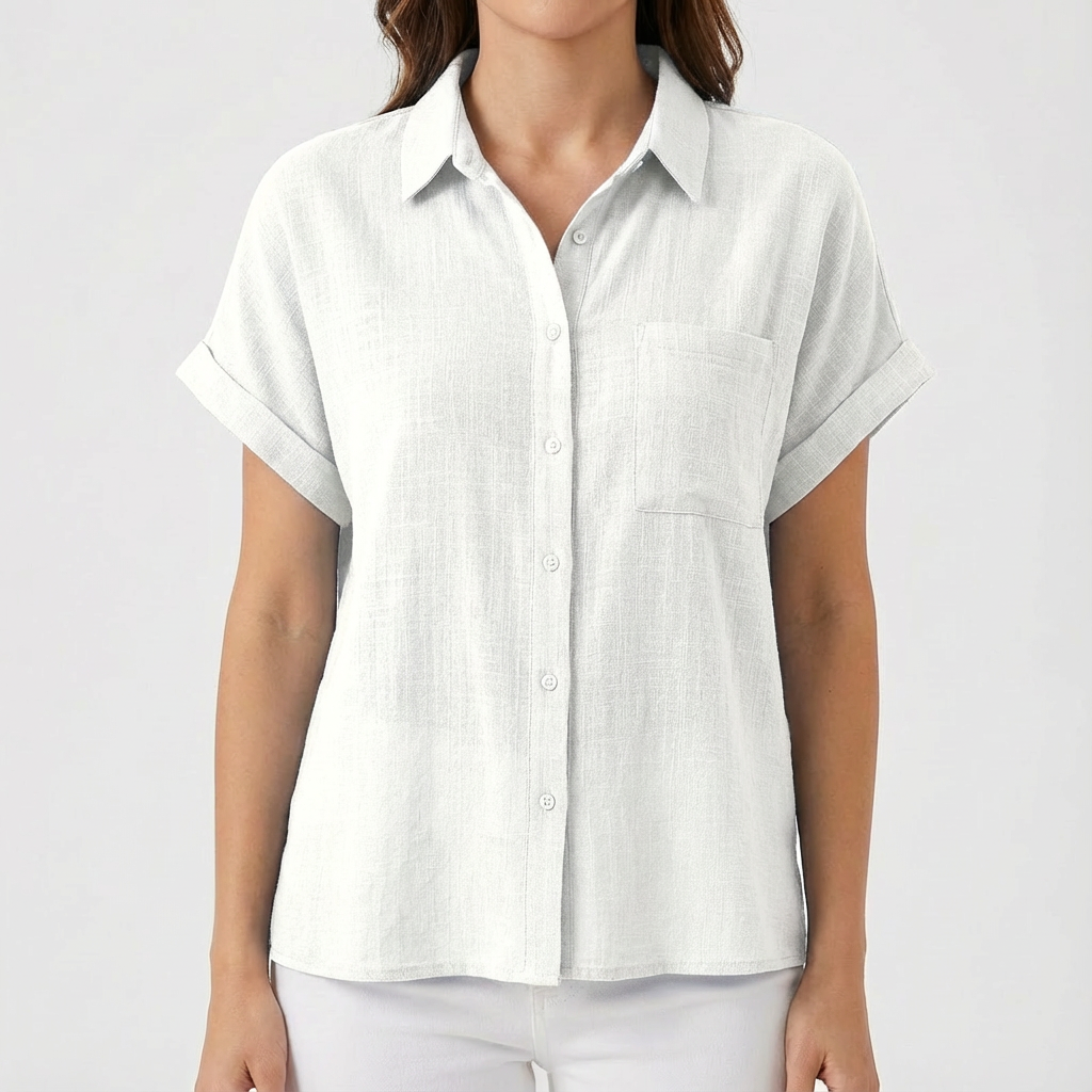 Luna | Camicia Donna Con Manica Corta Arrotolata E Tasca | Informale