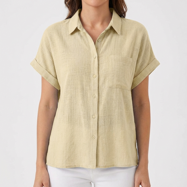 Luna | Camicia Donna Con Manica Corta Arrotolata E Tasca | Informale