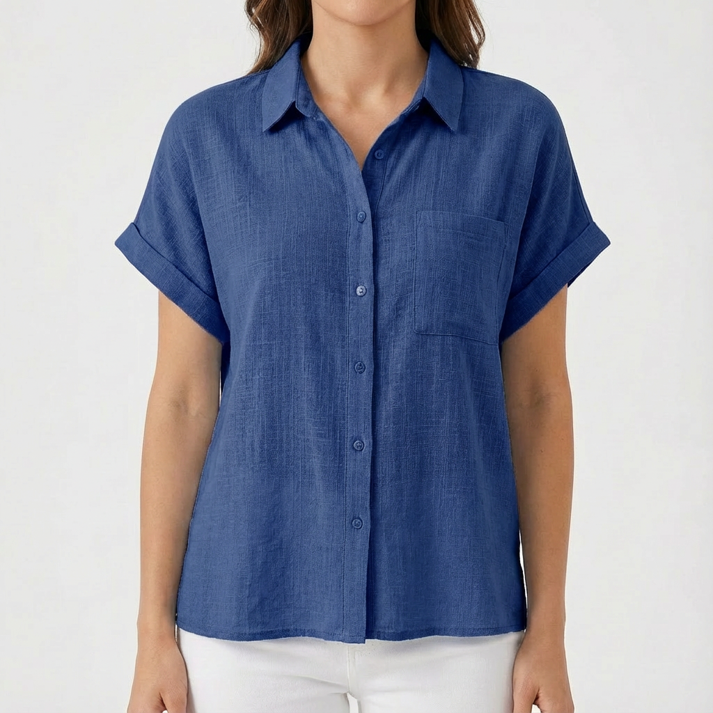 Luna | Camicia Donna Con Manica Corta Arrotolata E Tasca | Informale