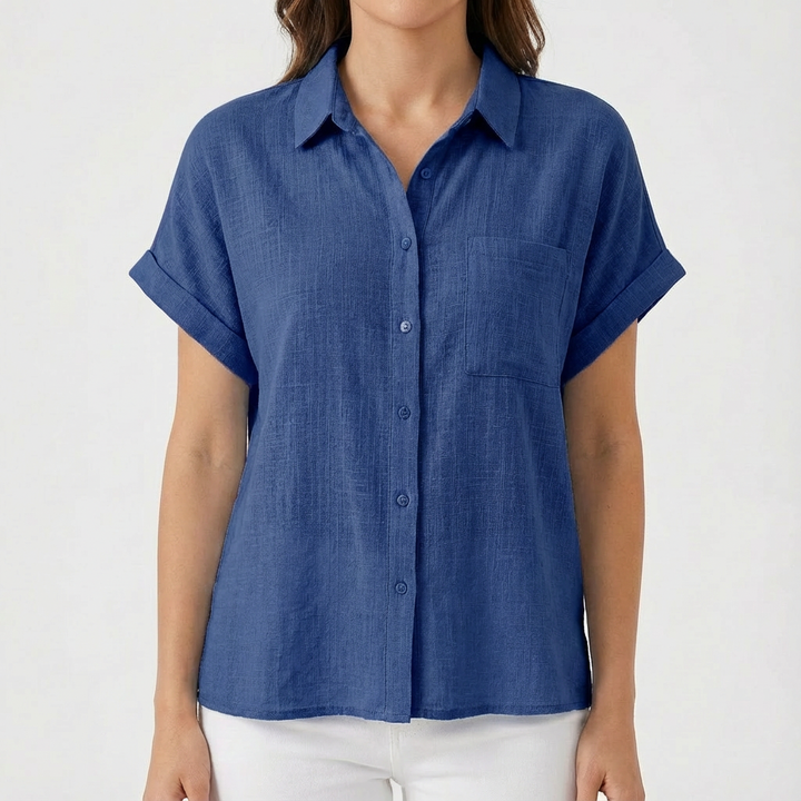 Luna | Camicia Donna Con Manica Corta Arrotolata E Tasca | Informale