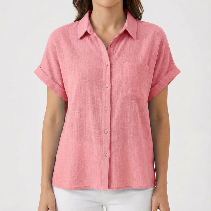 Luna | Camicia Donna Con Manica Corta Arrotolata E Tasca | Informale