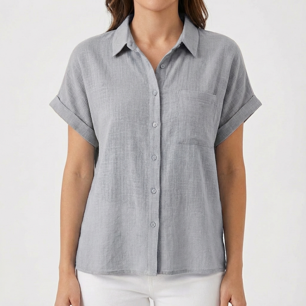 Luna | Camicia Donna Con Manica Corta Arrotolata E Tasca | Informale