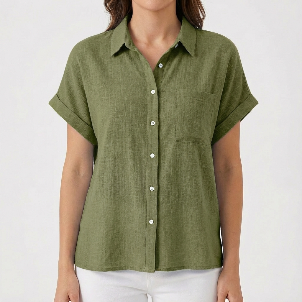 Luna | Camicia Donna Con Manica Corta Arrotolata E Tasca | Informale