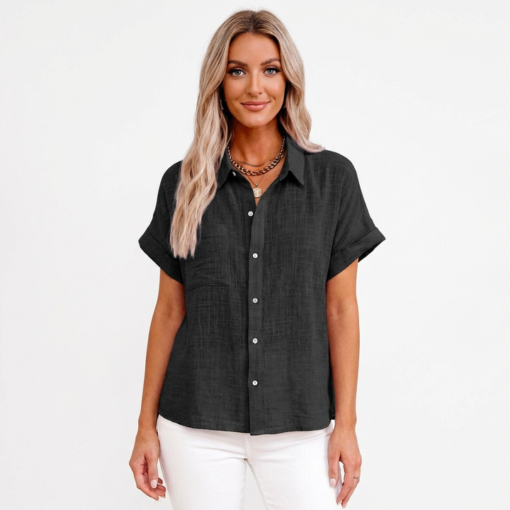 Luna | Camicia Donna Con Manica Corta Arrotolata E Tasca | Informale