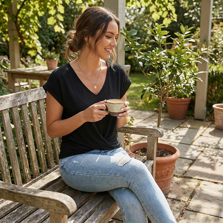 Luna | Maglietta Donna con Scollo a V e Manica Cadente | Informale