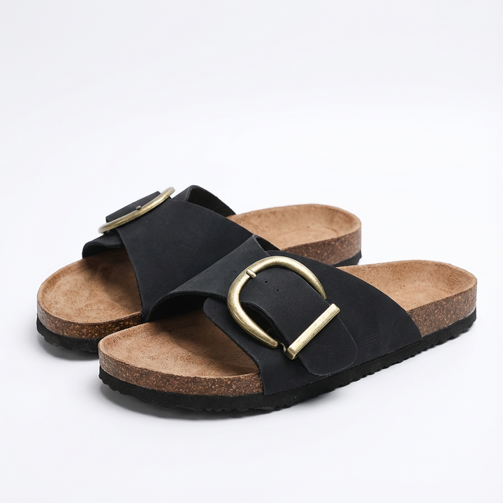 Luna | Mujer Sandalias Slide Con Hebilla Grande Y Tira Ancha | Casual