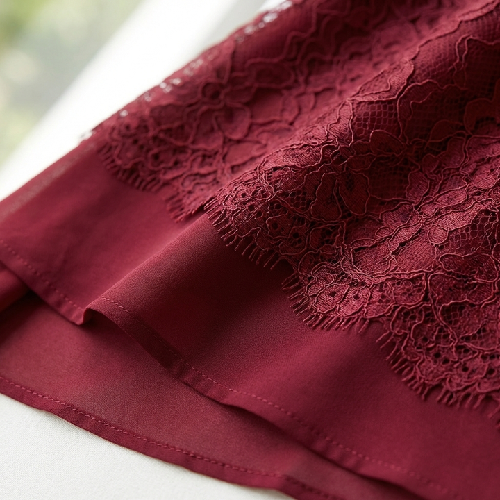 Luna | Abito A-Line da Donna con Pizzo Ricamato e Orlo Asimmetrico | Elegante