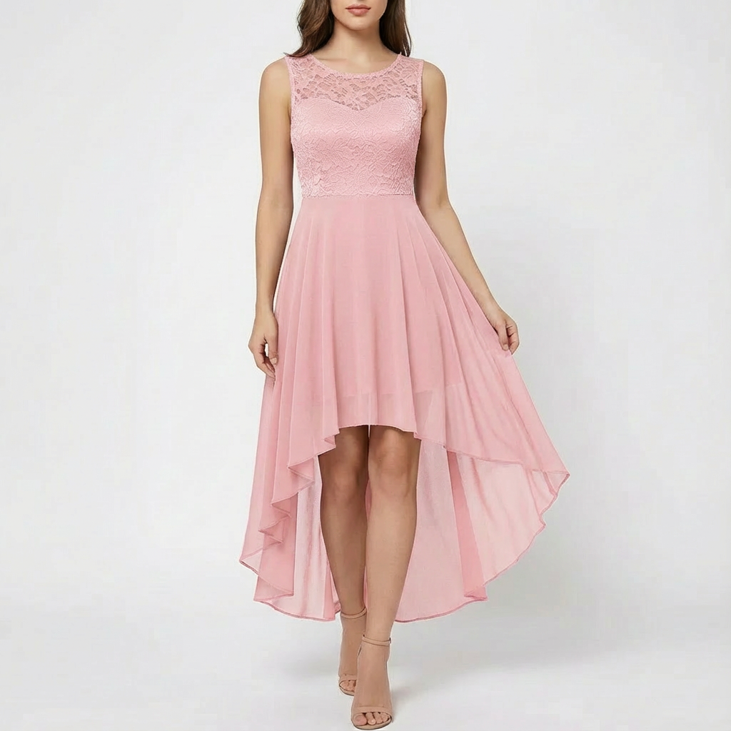 Luna | Abito A-Line da Donna con Pizzo Ricamato e Orlo Asimmetrico | Elegante