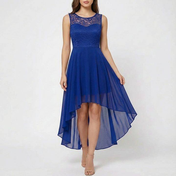 Luna | Abito A-Line da Donna con Pizzo Ricamato e Orlo Asimmetrico | Elegante