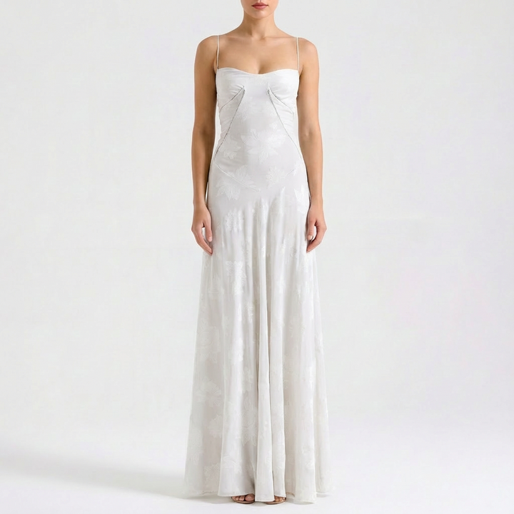 Luna | Abito lungo da donna con ricamo floreale e spalline sottili | Romantico