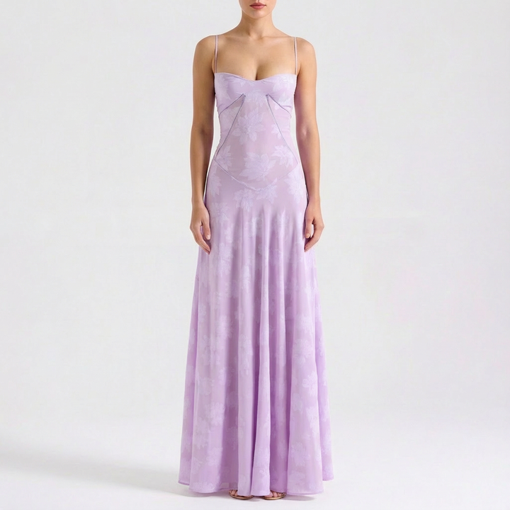 Luna | Abito lungo da donna con ricamo floreale e spalline sottili | Romantico