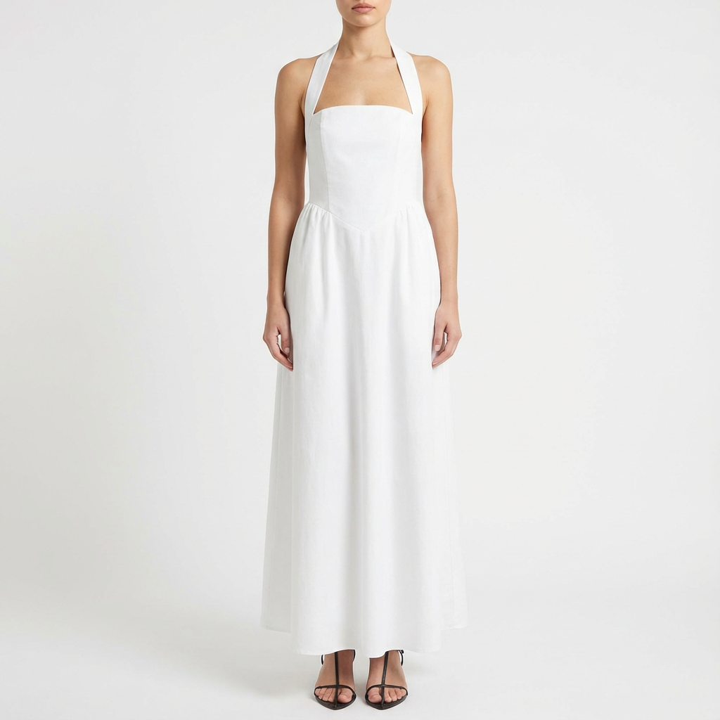 Luna | Abito lungo da donna con scollo all'americana e tasche laterali | Elegante