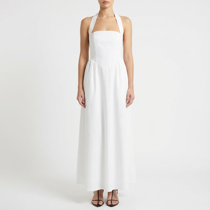 Luna | Abito lungo da donna con scollo all'americana e tasche laterali | Elegante