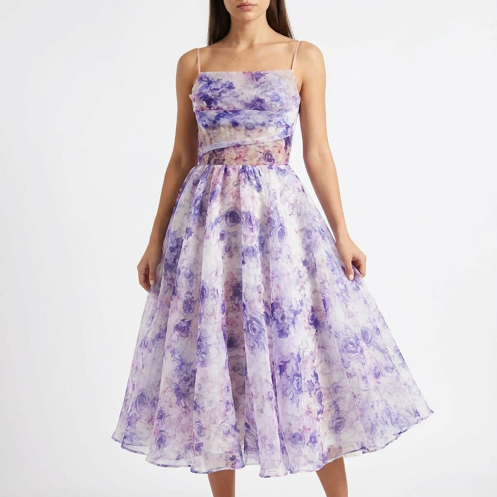 Luna | Abito Midi Donna con Stampa Floreale e Spalline Sottili | Romantico