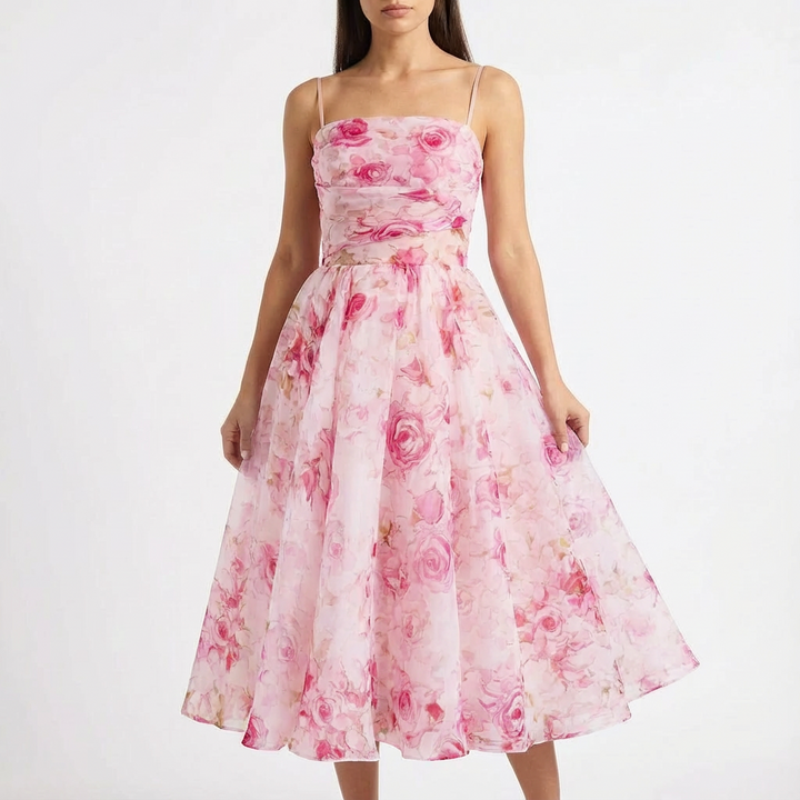 Luna | Abito Midi Donna con Stampa Floreale e Spalline Sottili | Romantico