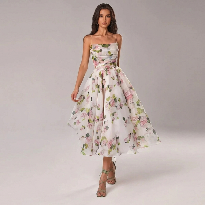 Luna | Abito Midi Donna con Stampa Floreale e Spalline Sottili | Romantico