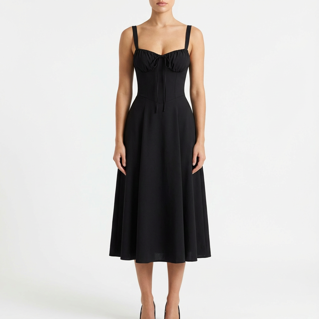 Luna | Abito Midi Donna con Spalline Sottili e Stampa Floreale | Romantico