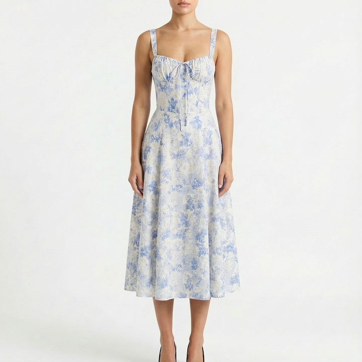 Luna | Abito Midi Donna con Spalline Sottili e Stampa Floreale | Romantico