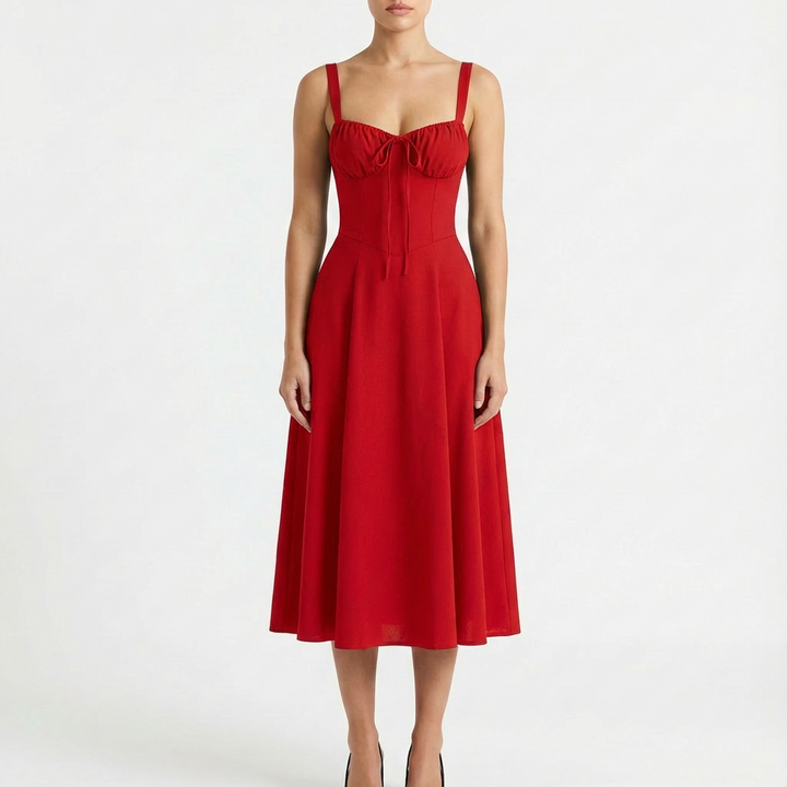 Luna | Abito Midi Donna con Spalline Sottili e Stampa Floreale | Romantico