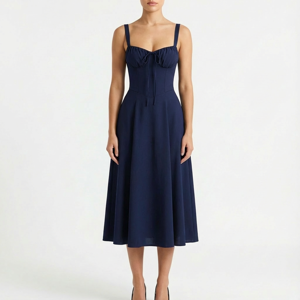 Luna | Abito Midi Donna con Spalline Sottili e Stampa Floreale | Romantico