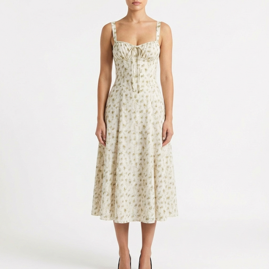 Luna | Abito Midi Donna con Spalline Sottili e Stampa Floreale | Romantico