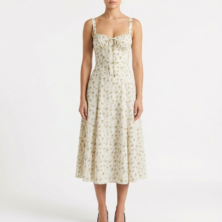 Luna | Abito Midi Donna con Spalline Sottili e Stampa Floreale | Romantico