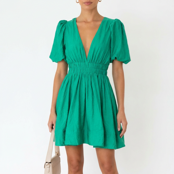 Luna | Abito Mini Donna con Maniche a Sbuffo e Scollo a V | Romantico