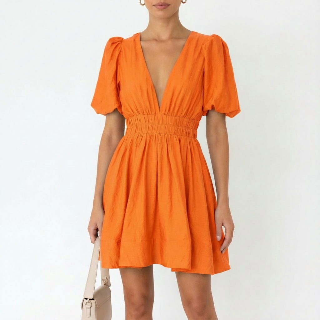 Luna | Abito Mini Donna con Maniche a Sbuffo e Scollo a V | Romantico