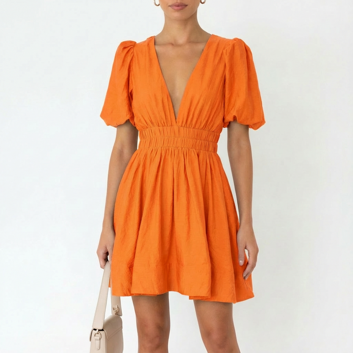 Luna | Abito Mini Donna con Maniche a Sbuffo e Scollo a V | Romantico